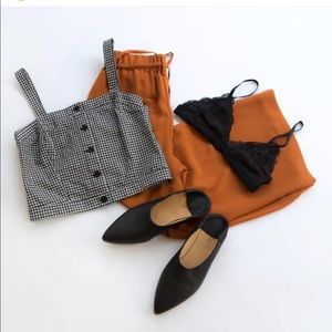 Plaid gingham cotton bustier in black